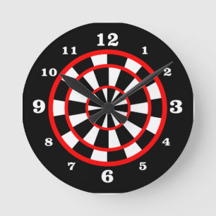 Roter Schwarz-weißer Dartboard-Stil nummeriert Runde Wanduhr