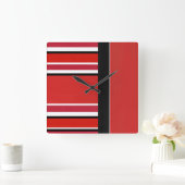 Roter Schwarz-weißer Streifen-Block Quadratische Wanduhr (Zuhause)