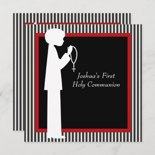 Roter Schwarz-weißer Streifen Rosary Boys Erste Ko Einladung (Vorne/Hinten)