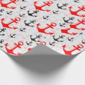 Roter schwarzer Anker mit weißem Hintergrund Geschenkpapier (Ecke)