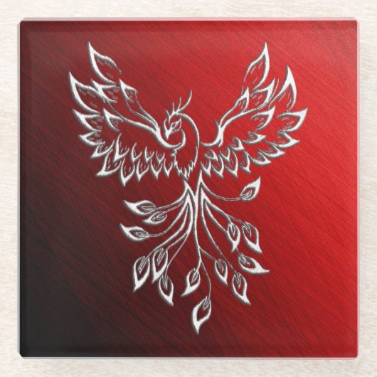 Roter schwarzer Asche und Phönix Glasuntersetzer (Vorderseite)