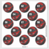 Roter schwarzer Basketball-Brauch 13 Spieler Namen Aufkleber (Blatt)