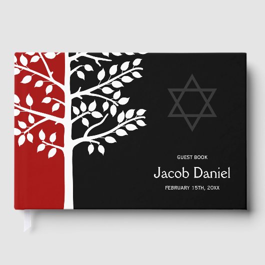 Roter Schwarzer Baum des Lebens Bar Mitzvah Gästebuch (Vorderseite)