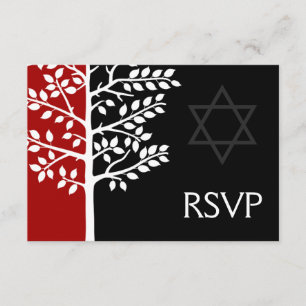 Roter Schwarzer Baum des Lebens Bar Mitzvah UAWG RSVP Karte