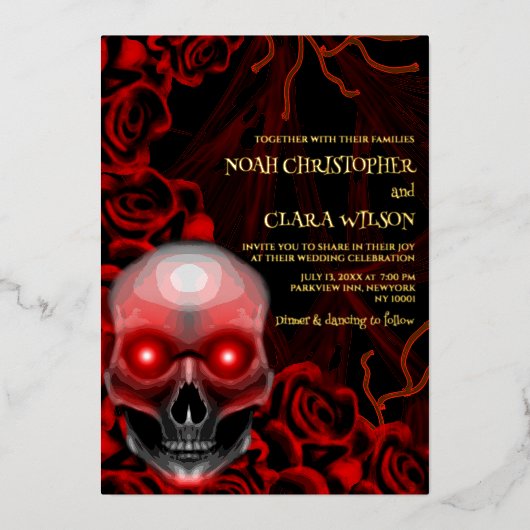 Roter Schwarzer Blütenschwarz Dunkelmoody Gothisch Folieneinladung (Vorderseite)