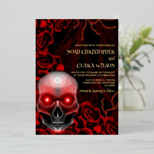 Roter Schwarzer Blütenschwarz Dunkelmoody Gothisch Folieneinladung (Stehend vorne)