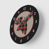 Roter schwarzer Büffel-karierter Elch-Kopf Runde Wanduhr (Winkel)