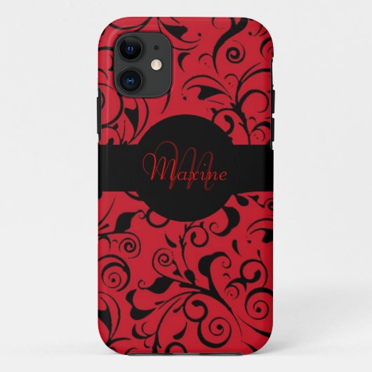 Roter schwarzer Damast, anpassbar iPhone 5 Gehäuse Case-Mate iPhone Hülle (Rückseite)