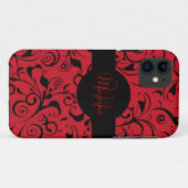 Roter schwarzer Damast, anpassbar iPhone 5 Gehäuse Case-Mate iPhone Hülle (Rückseite (Horizontal))