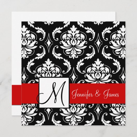 Roter Schwarzer Damast Einladung zur Hochzeit (Vorne/Hinten)