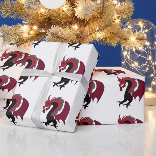 Roter Schwarzer Drache Fabelwesen Geschenkpapier (Feiertage)