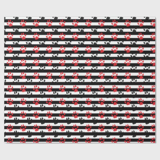 Roter schwarzer Klauen auf Schwarz-weißen Streifen Geschenkpapier (Flach)