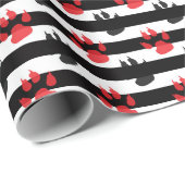 Roter schwarzer Klauen auf Schwarz-weißen Streifen Geschenkpapier (Rolleneckpunkt)