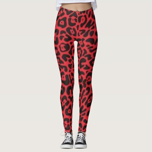 Roter schwarzer Leopard-Muster-Druck-Entwurf Leggings (Vorderseite)