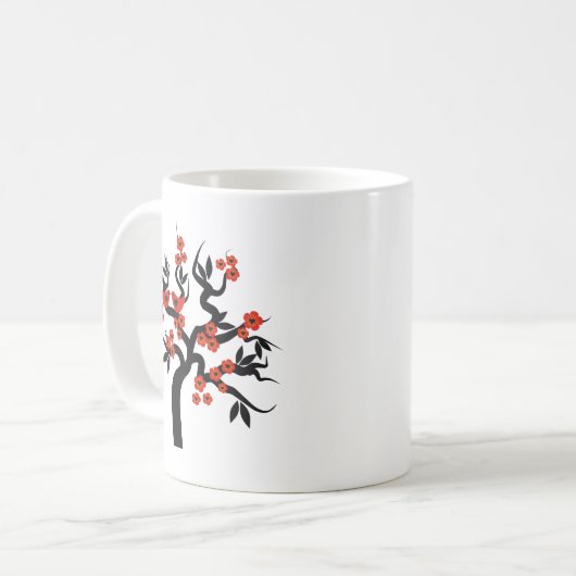 Roter Schwarzer Liebesvögel Sakura Kirschbaum & Bl Kaffeetasse (Vorderseite Links)