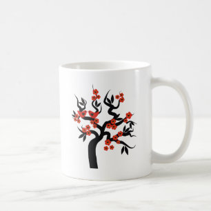 Roter Schwarzer Liebesvögel Sakura Kirschbaum & Bl Kaffeetasse