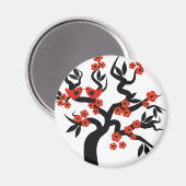 Roter Schwarzer Liebesvögel Sakura Kirschbaum & Bl Magnet (Vorderseite/Rückseite)