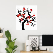Roter Schwarzer Liebesvögel Sakura Kirschbaum & Bl Poster (Heimbüro)
