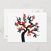Roter Schwarzer Liebesvögel Sakura Kirschbaum & Bl Postkarte (Vorne/Hinten)