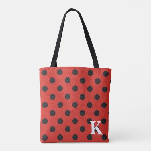 Roter schwarzer Polka Dot Tasche mit Monogramm (Rückseite)