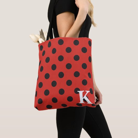 Roter schwarzer Polka Dot Tasche mit Monogramm (Von Nahem)