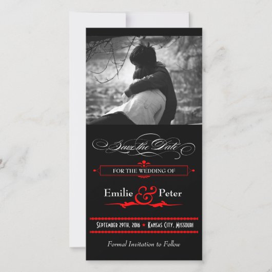 Roter & schwarzer Poster-Stil Save-the-Date-Kalend Save The Date (Vorderseite)