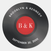 Roter schwarzer Rock und Roll Monogramm Name Vinyl Runder Aufkleber (Vorderseite)