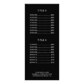 Roter schwarzer Salon mit weißem Logo und Rack-Kar Werbekarte (Hinten)