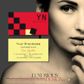 Roter schwarzer Schachbrett Gelb mit Monogram mode Visitenkarte