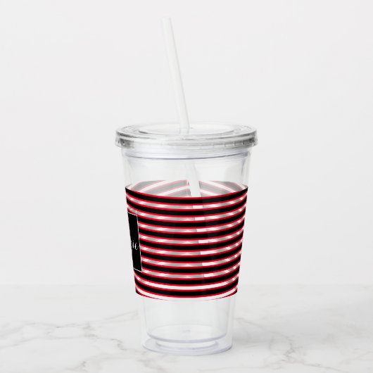 Roter schwarzer Spiralstreifen Streifen Monogram C Acryltrinkbecher (Links)