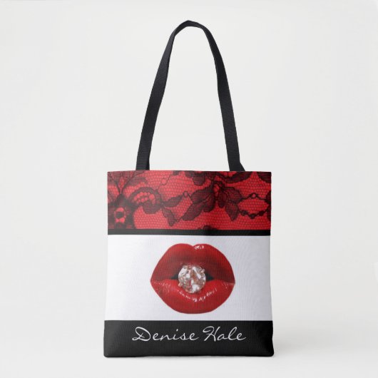 Roter schwarzer Spitze-Lippendiamant Tasche (Vorderseite)