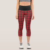 Roter Schwarzer Tartan Karierter Hochgebirgspänner Capri Leggings (Vorderseite)
