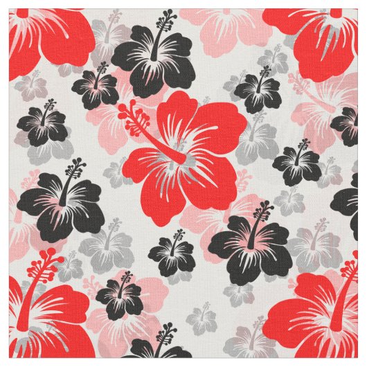 Roter schwarzer tropischer Hibiskus-Blumenprint  Stoff (Nahaufnahme)