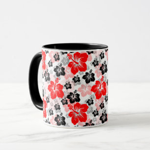 Roter schwarzer tropischer Hibiskus-Blumenprint  Tasse