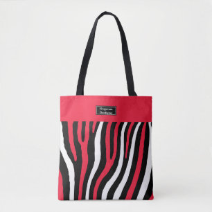 Roter, schwarzer u. weißer Zebra abgestreifte Tasche
