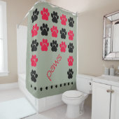 Roter, schwarzer und grauer Tatzen-Druck Duschvorhang (Beispiel)