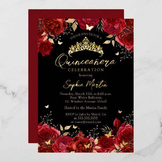 Roter Schwarzer Verzauberer Blumenschmetterling Qu Folieneinladung (Vorderseite/Rückseite)