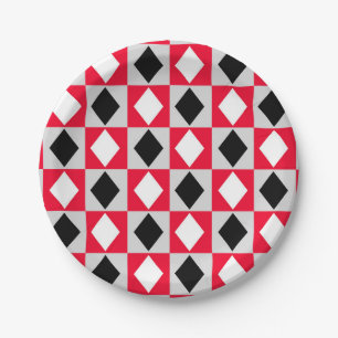 Roter schwarzer weißer Diamant Pappteller