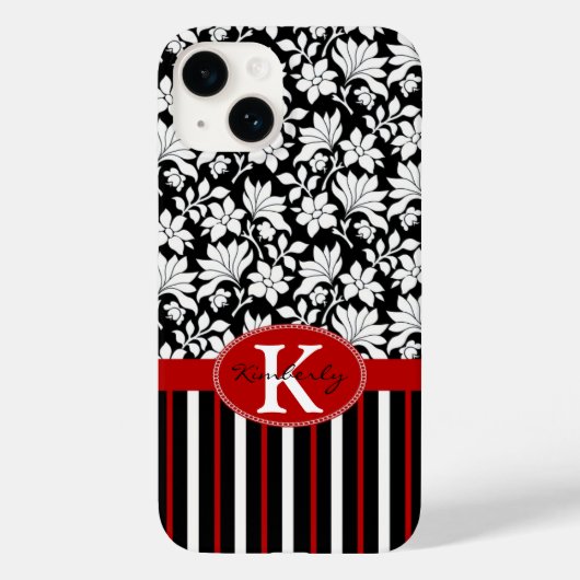 Roter, schwarzer weißer Name und Anfangsname Case-Mate iPhone Hülle (Rückseite)