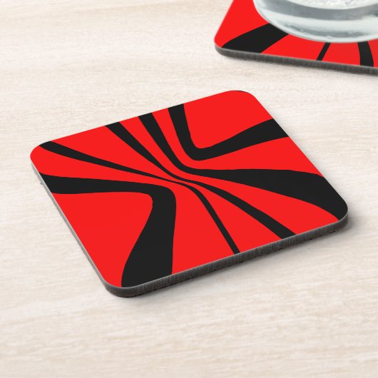 Roter schwarzer Wirbels-modernes Farbmuster Getränkeuntersetzer (Linke Seite)