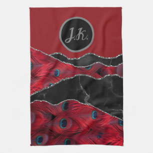 Roter Schwarzpfau Marmor Achat Glamour Geschirrtuch