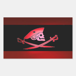 ROTER SCHWARZPIRATBANNER MIT SKULL, GESCHWINDIGTEN RECHTECKIGER AUFKLEBER