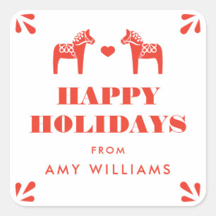 Roter Schwede Dala PferdeFeriengeschenk-Aufkleber Quadratischer Aufkleber