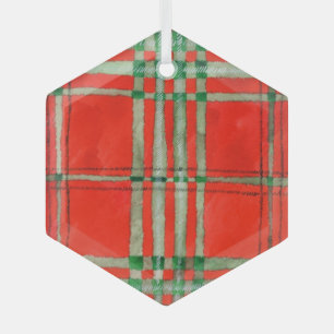 ROTER SCOTT TARTAN Glas-Sechseck-Anhänger Ornament Aus Glas