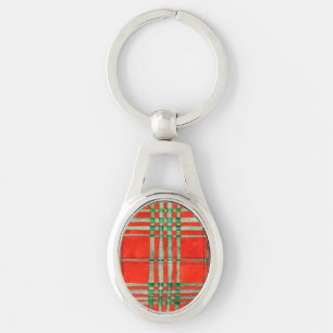 ROTER SCOTT TARTAN Ovaler Metall-Schlüsselanhänger Schlüsselanhänger