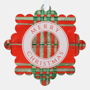 ROTER SCOTT TARTAN Schneeklockenpapier-Ornamentkar Ornament Karte