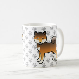 Roter Sesam-Shiba-Inu-Cartoon-Hund & Pfoten Kaffeetasse