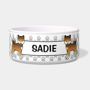 Roter Sesam-Shiba-Inu Süßer Hund mit Name des Haus Napf