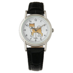 Roter Shiba Inu Süßer Cartoon-Hund & Name Armbanduhr