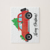 Roter sibirischer Husky in Weihnachtswagen Puzzle (Vertikal)